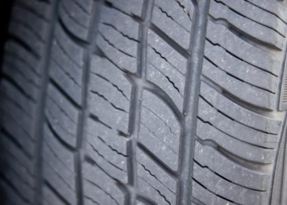 Close-up of the tread on a car tire