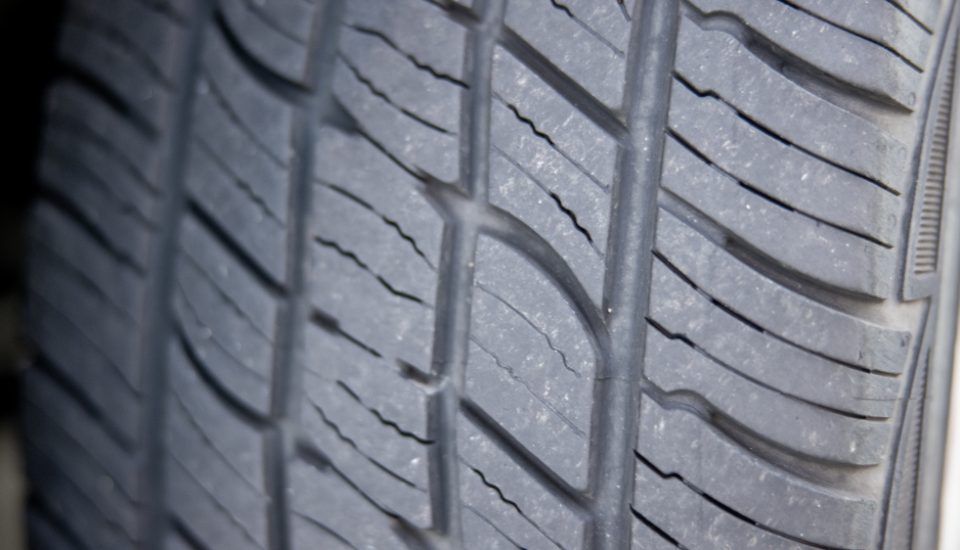 Close-up of the tread on a car tire